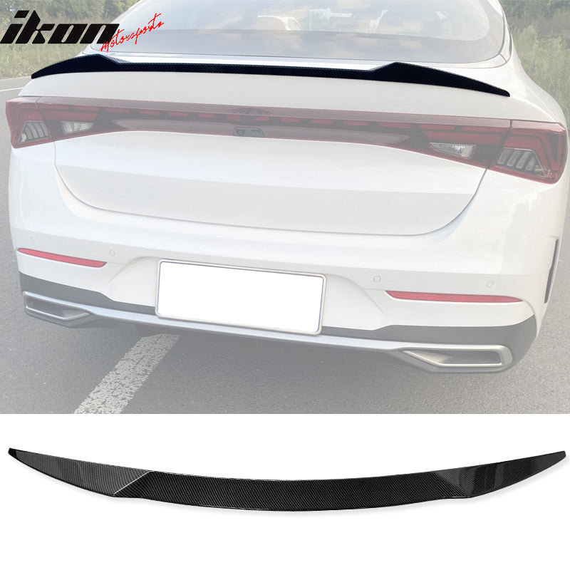 IKON MOTORSPORTS, Rear Trunk Spoiler Compatible With 2021-2023 Kia K5, V Style Rear Trunk Spoiler Wing Lip Added on Bodykit Replacement ABS Plastic