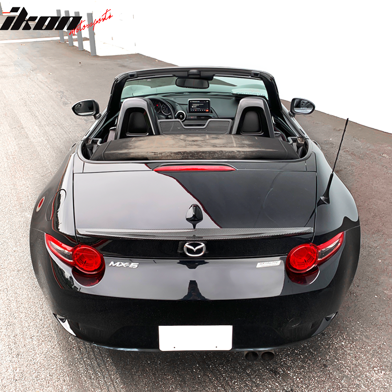 IKON MOTORSPORTS, Trunk Spoiler Compatible With 2016-2025 Mazda MX-5 & MX-5 Miata, P Style 4TH ND Real Carbon Fiber Rear Roof Spoiler Lip Wing Deck Lid, 2017 2018 2019