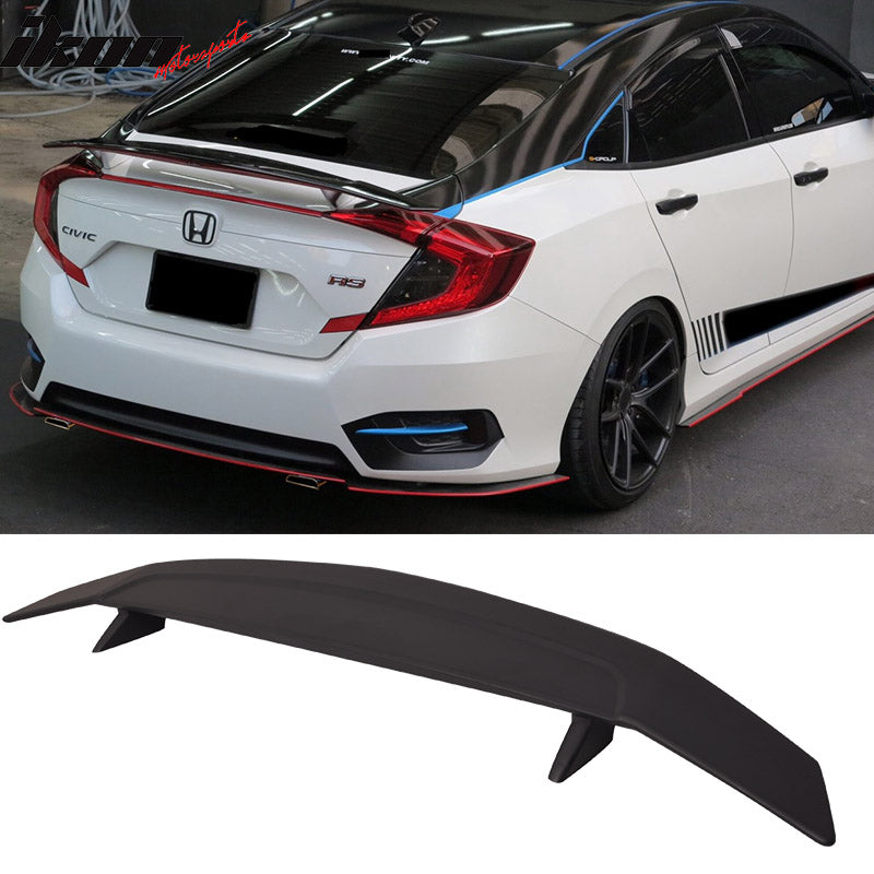 Fits 16-21 Honda Civic 4DR Sedan Rear Trunk Spoiler 2 Post Wing Lip Matte Black