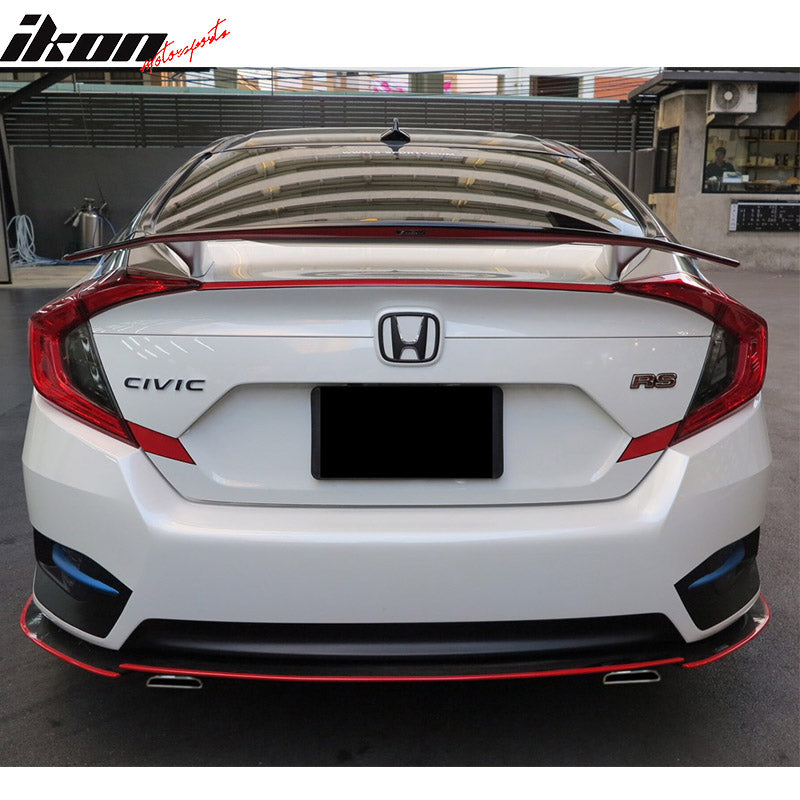 Fits 16-21 Honda Civic 4DR Sedan Rear Trunk Spoiler 2 Post Wing Lip Matte Black