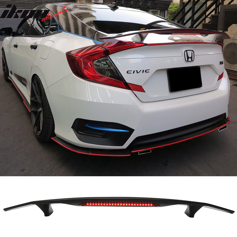 2 Post Universal Trunk Spoiler Wing & 3RD Brake LED Light - ABS