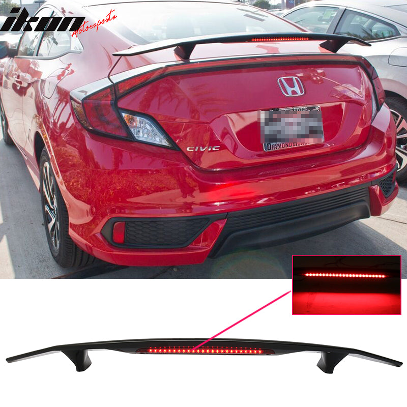 Universal 2 Post Gloss Rear Trunk Spoiler Wing w/ 3RD Brake Light ABS