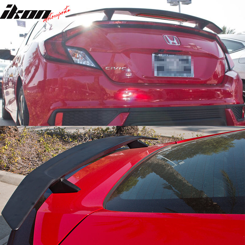 Fits 16-20 Honda Civic Coupe LED 3RD Brake Light Trunk Spoiler Gloss Black ABS