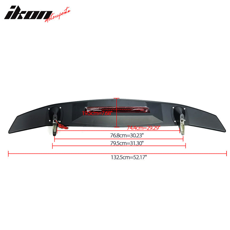 Universal 52" Rear Trunk Spoiler Wing Lip W/3RD Brake Light ABS Matte Black