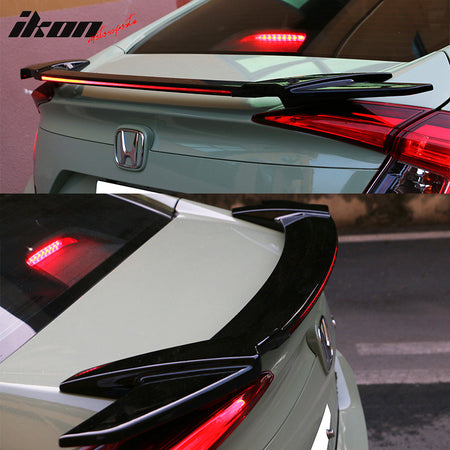 Fits 16-21 Honda Civic 4DR Sedan Long LED Style Trunk Spoiler Matte Black - ABS