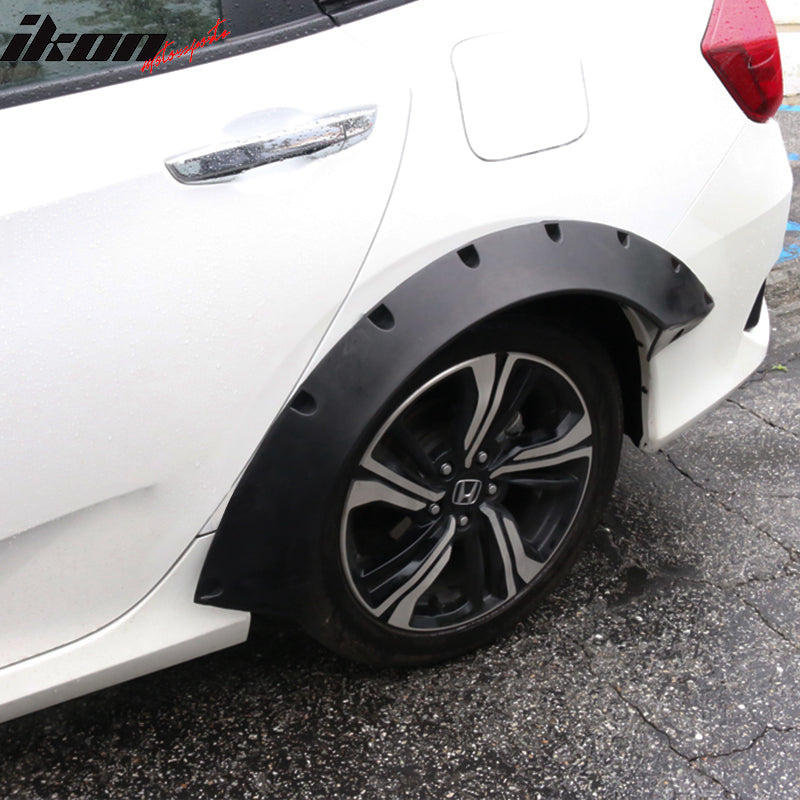 Fender Flares Compatible With 2016-2021 Honda Civic sedan, RBV2 Style PU Black Pocket Rivet Added-on Bodykit Body kits by IKON MOTORSPORTS