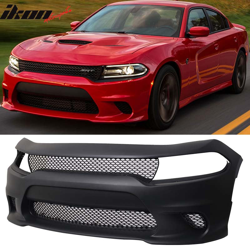 Compatible With 2015-2023 Dodge Charger SRT8 Hellcat Front Bumper Cover & Front Lip & Splitter Rod