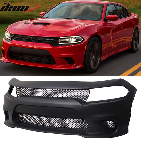 Compatible With 2015-2023 Dodge Charger SRT8 Hellcat Front Bumper Cover & Front Lip & Splitter Rod