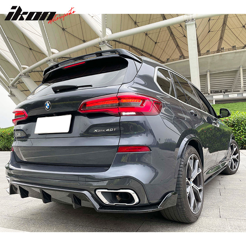 IKON MOTORSPORTS, Rear Diffuser Compatible With 2019-2025 BMW G05 X5 M Sport Only, Rear Bumper Lip Apron Lower Diffuser Splitters Canard Protector 3PC, Gloss Black Black Primer