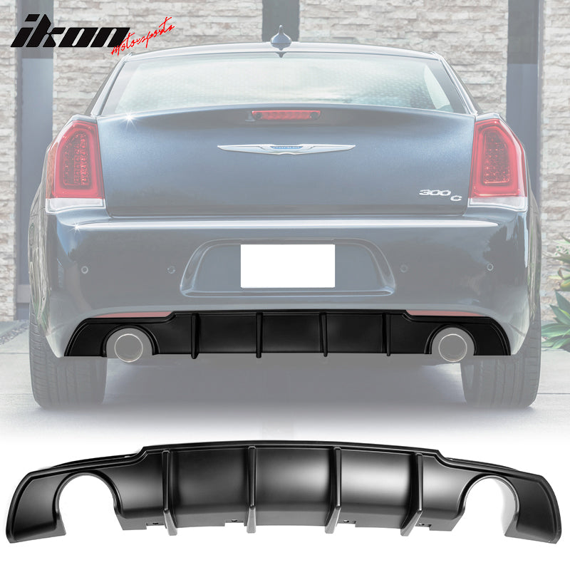 IKON MOTORSPORTS Rear Diffuser Compatible With 2015-2023 Chrysler 300, Shark Fin Style PP Lower Valance Bumper Lip