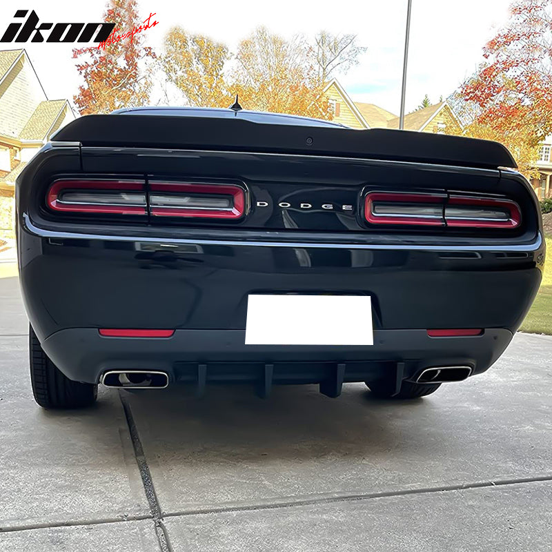 IKON MOTORSPORTS, Rear Diffuser Compatible With 2015-2023 Dodge Challenger GT SXT SXT Plus Only, 4 Shark Fins Style Add On Rear Bumper Lip Spoiler Splitter Wing, 2016 2017 2018 2019 2020