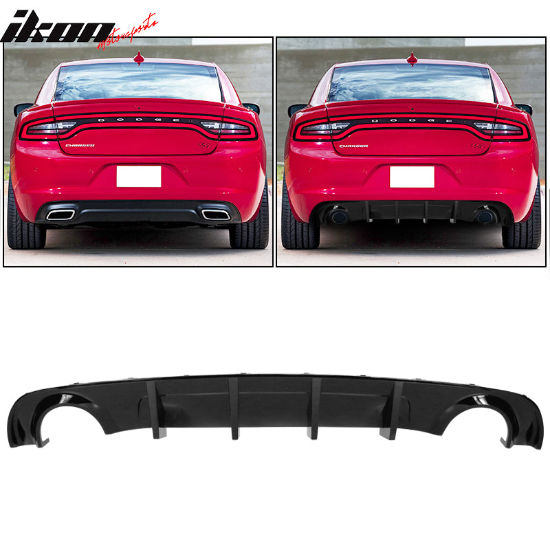 IKON MOTORSPORTS, Rear Bumper Lip Diffuser Splitter Compatible with 2015-2023 Dodge Charger Base & SXT, Rear Bumper Diffuser PP