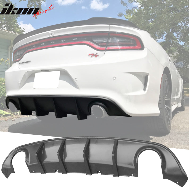 IKON MOTORSPORTS Rear Diffuser Compatible With 2015-2023 Dodge Charger SRT, V3 Style Splitter Bumper Lip Spoiler