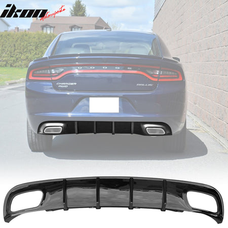 IKON MOTORSPORTS Rear Diffuser Compatible With 2015-2023 Dodge Charger V2 Style Bumper Spoiler Lip