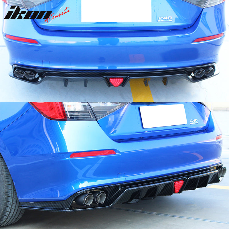 IKON MOTORSPORTS, Rear Diffuser Compatible With 2022 Honda Civic 11th Gen Sedan, IKON Style  PP Polypropylene Rear Bumper Diffuser Lip Added on Bodykit Replacement