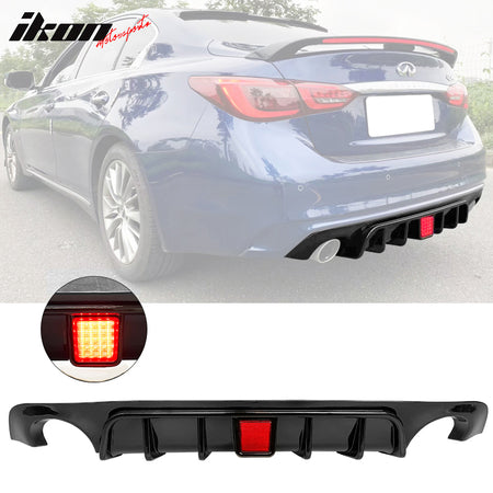 IKON MOTORSPORTS, Rear Diffuser Compatible With 2018-2022 infiniti Q50, PP Add-On Rear Bumper Lip Diffuser Spoiler Splitter Kit With Brake Light