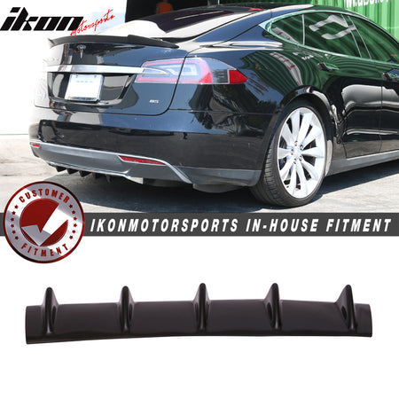 Rear Bumper Lip Diffuser Compatible With 2012-2016 Tesla Model S, Ikon Style 23" x 6" Glossy Black ABS Aftermarket Parts Rear Splitter 5 Fin by IKON MOTORSPORTS, 2013 2014 2015