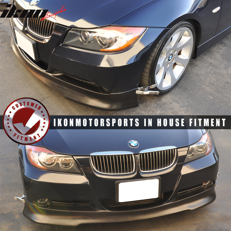 IKON MOTORSPORTS, Front Bumper Lip Compatible With 2005-2008 BMW 3 Series Pre LCI , Matte Carbon Fiber C Style Front Lip Spoiler Wing Chin Splitter, 2006 2007