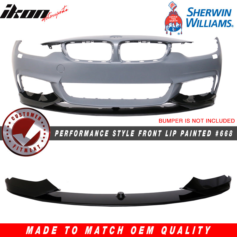 IKON MOTORSPORTS, Compatible With 2014-2020 BMW F32 F33 F36 4 Series Performance Front Lip Painted Jet Black #668