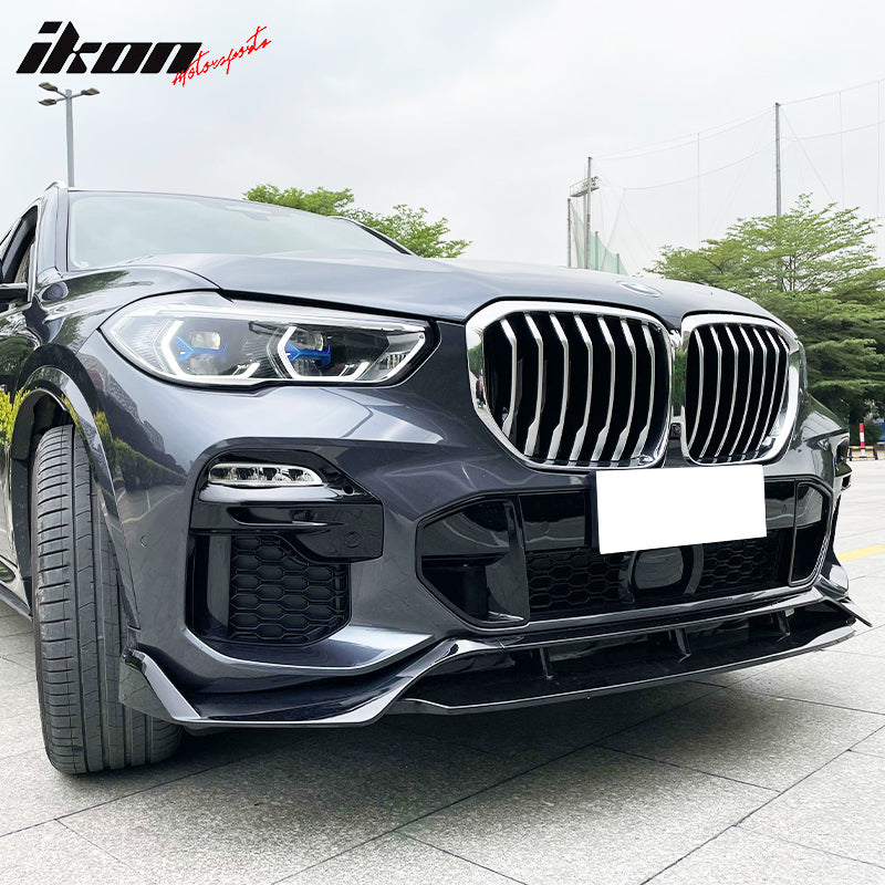 Fits 19-23 BMW G05 X5 M Sport Gloss Black Front Bumper Lip IKON Style ABS 4PC