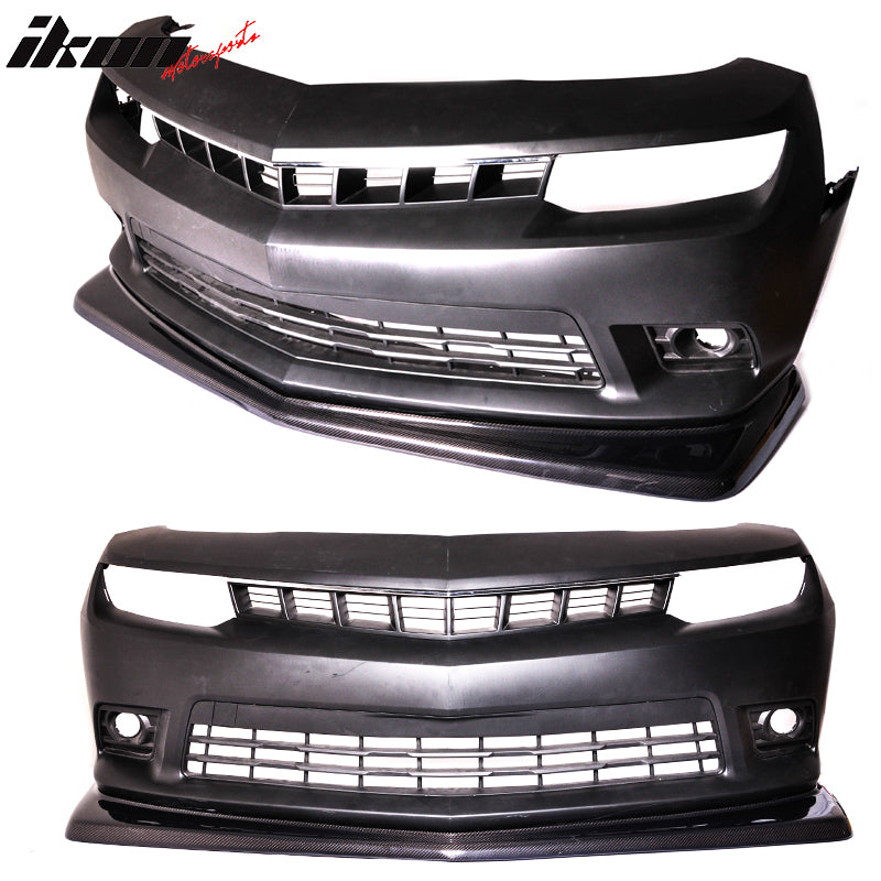 IKON MOTORSPORTS, Front Bumper Lip Compatible With 2014-2015 Chevrolet Camaro SS , Matte Carbon Fiber Z28 Style Front Lip Spoiler Wing Chin Splitter