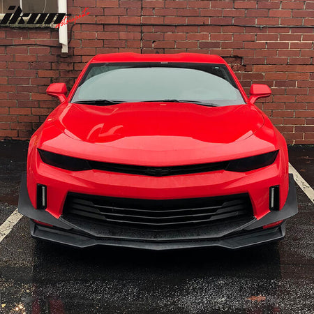 IKON MOTORSPORTS, Front Bumper Lip Compatible with 2016-2018 Chevy Camaro LT and RS Model Only, ZL1 Style Front  Spoiler Unpainted Black Carbon Fiber Print PP