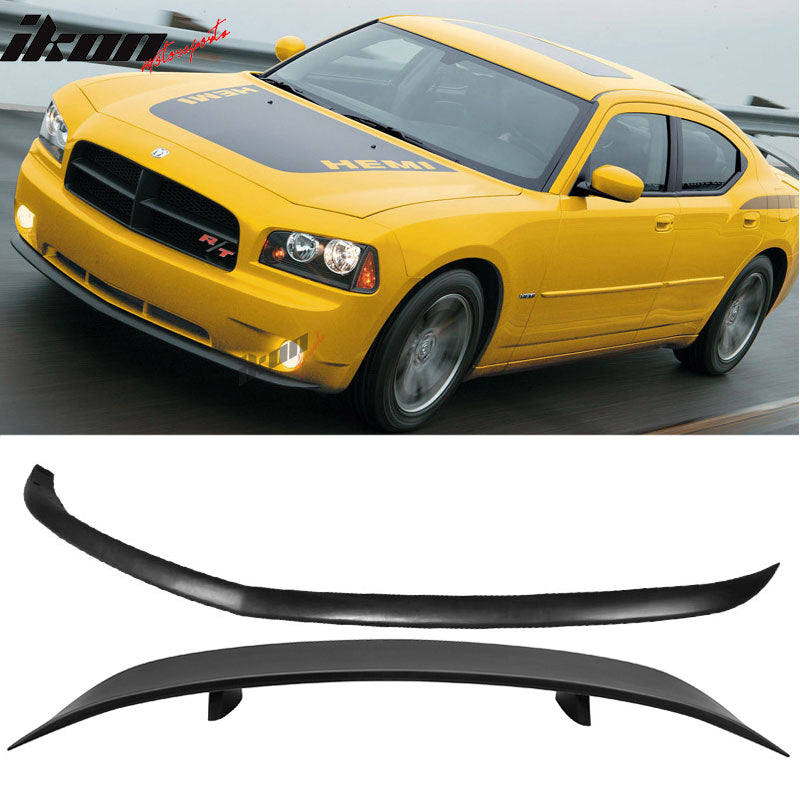 Fits 06-10 Dodge Charger Front Bumper Lip+Rear Auto Spoiler Wing PU