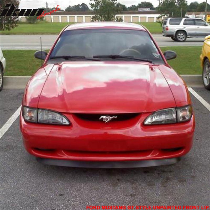 Front Bumper Lip Compatible With 1994-1998 FORD MUSTANG, GT Style PU Black Front Lip Spoiler Splitter by IKON MOTORSPORTS, 1995 1996 1997