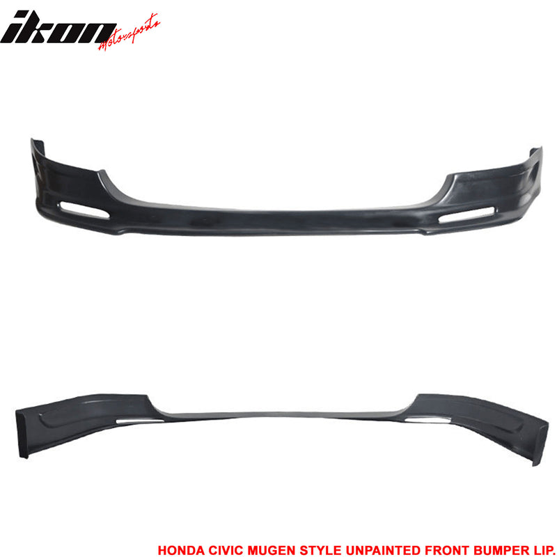 Front Bumper Lip Compatible With 2003-2005 Honda Civic, PU - Poly Urethane Unpainted Black Guard Protection Finisher Under Chin Spoiler by IKON MOTORSPORTS, 2004