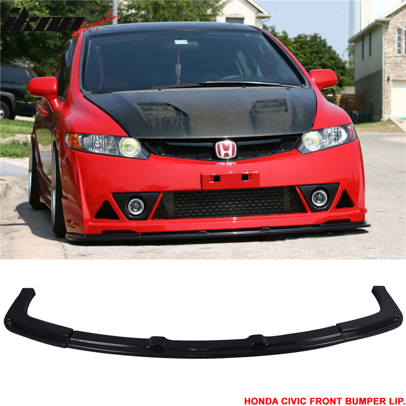 Fits 06-11 Civic Mugen RR Front Bumper Cover w/ Bumper Lip Spoiler + LED DRL