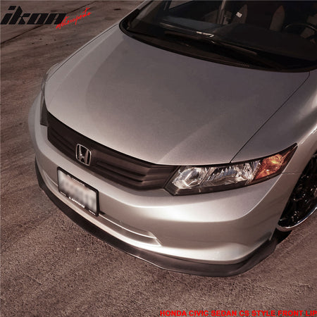 Front Bumper Lip Compatible With 2012 Honda Civic, CS2 Style Black PU Front Lip Finisher Under Chin Spoiler Add On by IKON MOTORSPORTS