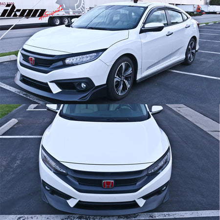 Front Bumper Lip Spoiler Compatible With 2016-2018 Honda Civic, JS Style Black PU Lip Spoiler Bodykit Splitter Diffuser Air Dam Chin Diffuser by IKON MOTORSPORTS, 2017