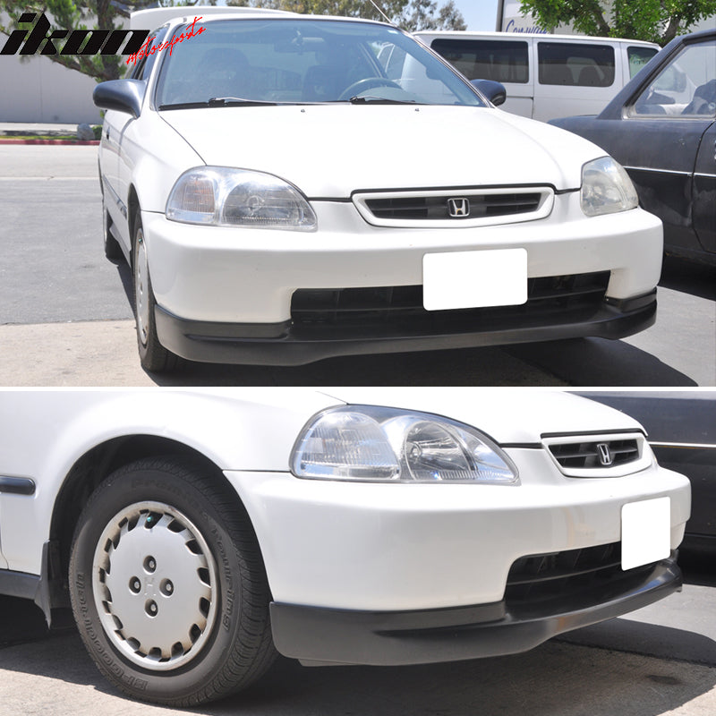 Front Bumper Lip Compatible With 1996-1998 Honda Civic, EK 2Dr 3Dr 4Dr CTR Style Urethane PU Unpainted Black Front Spoiler Valance Chin Diffuser Bodykit by IKON MOTORSPORTS, 1997