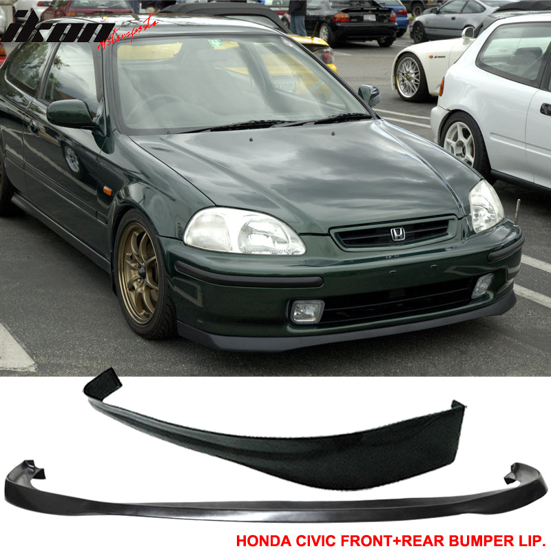 Fits Civic 96-98 3Dr SIR Front + Rear Bumper Lip Spoiler Black PU