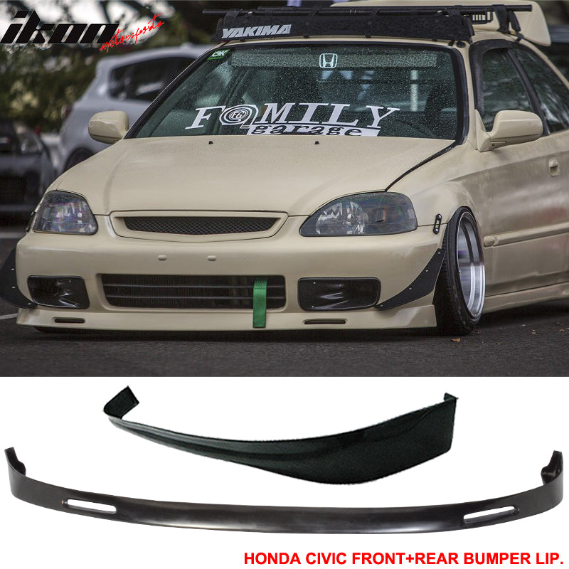 Fits Civic EK 99-00 3Dr BYS Sport Front + Rear Bumper Lip Spoiler PU