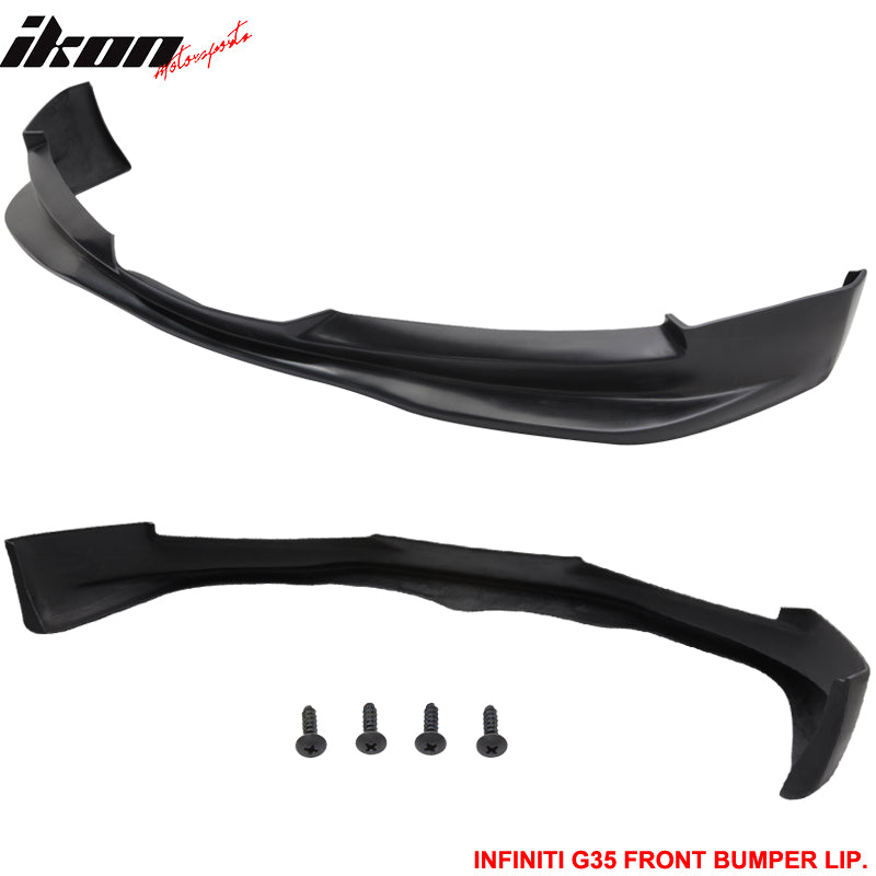 Front Bumper Lip Compatible With 2003-2007 INFINITI G35 COUPE, GT Style PU Poly Urethane Black Front Lip Spoiler Splitter by IKON MOTORSPORTS, 2004 2005 2006