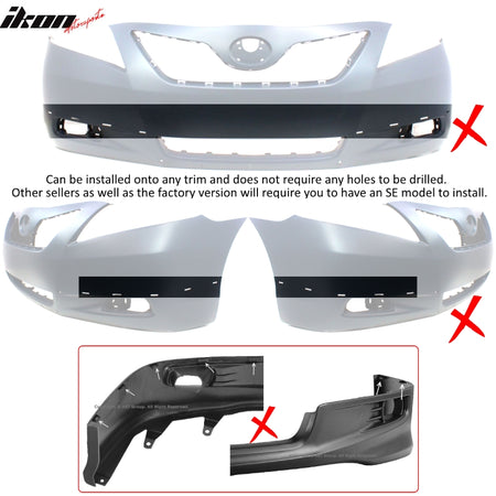 Fits 07-09 Toyota Camry Unpainted Black OE Factory SE Style Front Bumper Lip PU