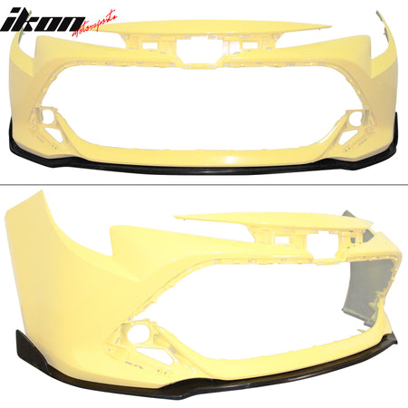 IKON MOTORSPORTS, 3PCS Front Bumper Lip Compatible with 2019-2022 Toyota Corolla Hatchback, TS Style Unpainted Chin Spoiler Lower Splitter