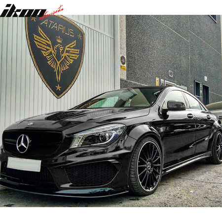 Front Splitter Lip Compatible With 2014-2016 Benz CLA Class, Matte Black PP Replacement Bodykit Air Dam Chin Bumper Spoiler Lip With Hardwares By IKON MOTORSPORTS, 2015