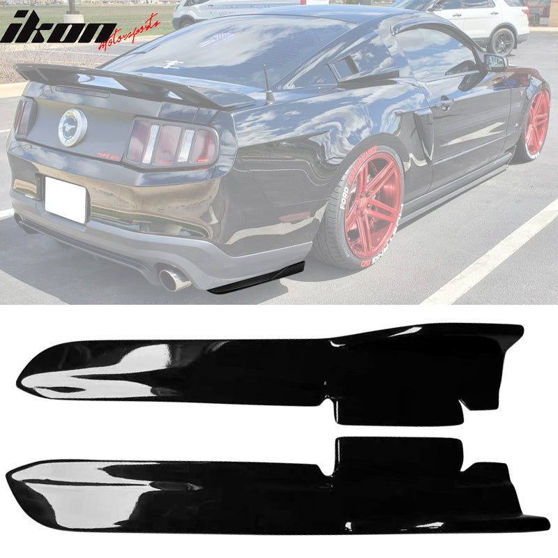 IKON MOTORSPORTS, Rear Aprons Compatible With 2010-2014 Ford Mustang, LS Style PP Rear Bumper Lip Diffuser Canards Winglet Pair