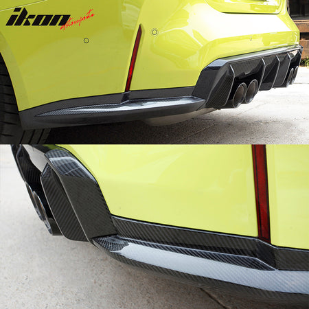 IKON MOTORSPORTS, Carbon Fiber Rear Bumper Splitters Compatible With 2021-2023 BMW G82 M4 Coupe & G83 M4 Convertible, 2PCS Rear Bumper Lip Diffuser Splitters OE Style