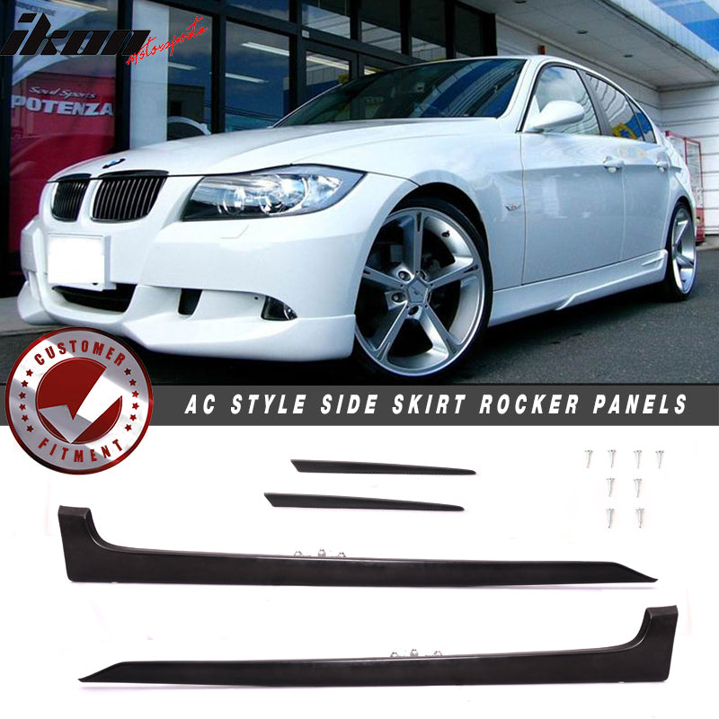 2006-2008 BMW E90 3 Series AC Style Unpainted Black Side Skirts PU