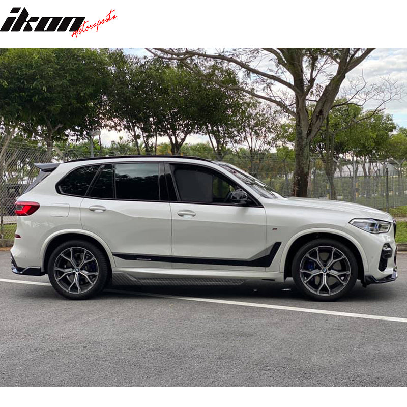 IKON MOTORSPORTS, Side Skirts Compatible With 2019-2025 BMW G05 X5 M Sport, IKON Style PP Injection Side Extension Bottom Line Carbon Fiber Print