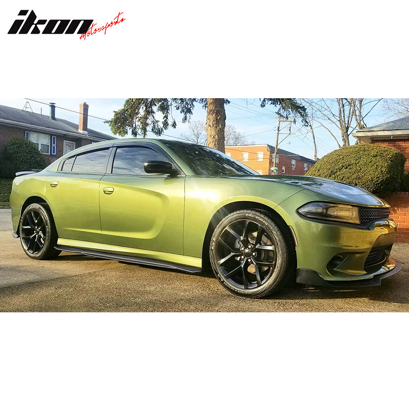 Side Skirts Compatible With 2011-2023 Dodge Charger, Matte Black Rocker Panels Side Skirt Splitter Extension Lip by IKON MOTORSPORTS, 2012 2013 2014 2015 2016 2017