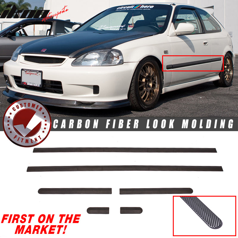 1996-2000 Honda Civic 2Dr 3Dr Side Door Molding Carbon 3D Look ABS