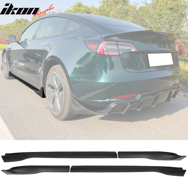 IKON MOTORSPORTS, Side Skirts Compatible With 2017-2022 Tesla Model 3, ABS Plastic IKON Style Side Skirt Extension Rocker Panel 4PCS, 2018 2019 2020