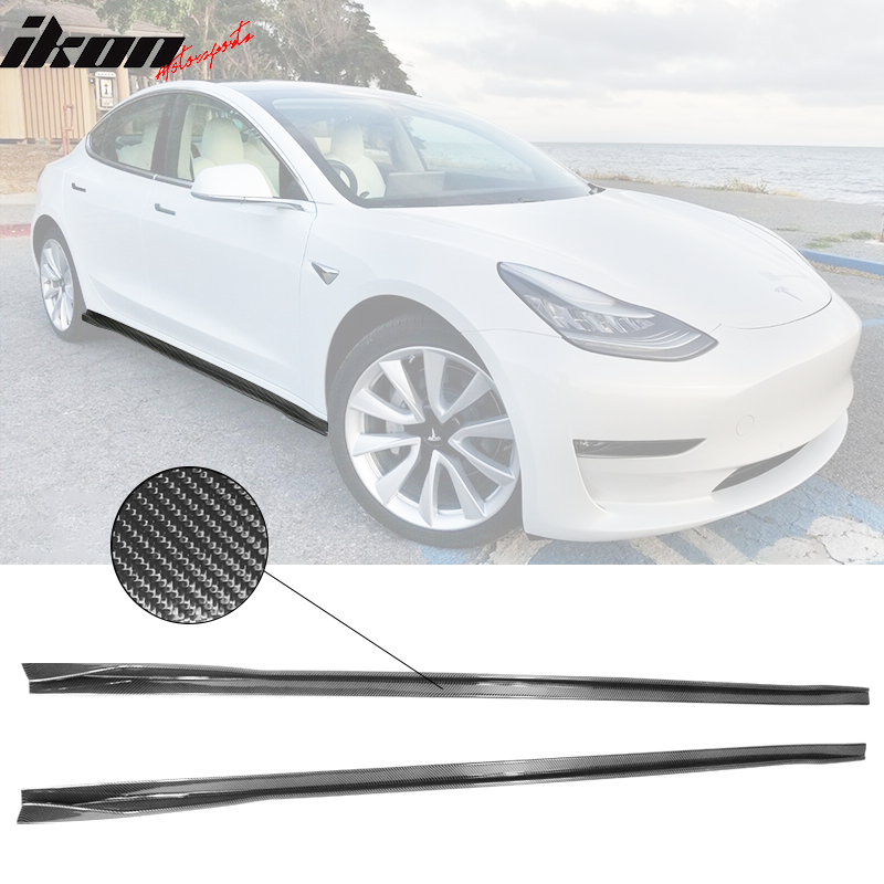 Fits 17-24 Tesla Model 3 Side Skirts Matte / Gloss Black Carbon Fiber Print