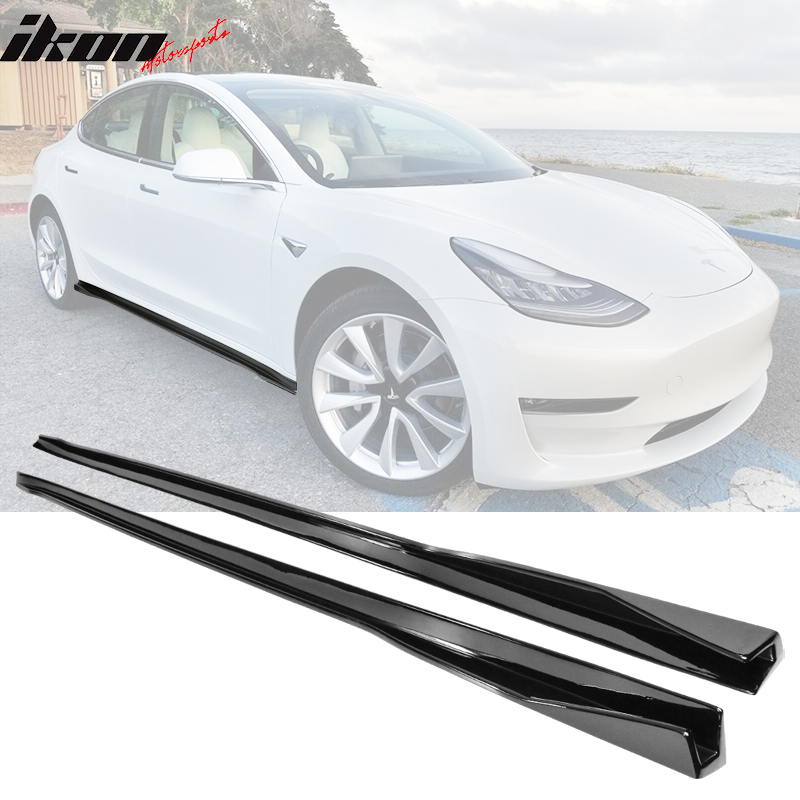 Fits 17-24 Tesla Model 3 Side Skirts Matte / Gloss Black Carbon Fiber Print