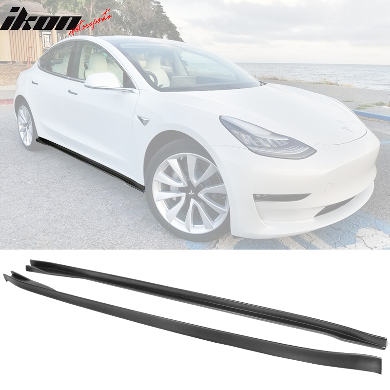 Fits 17-24 Tesla Model 3 Side Skirts Matte / Gloss Black Carbon Fiber Print