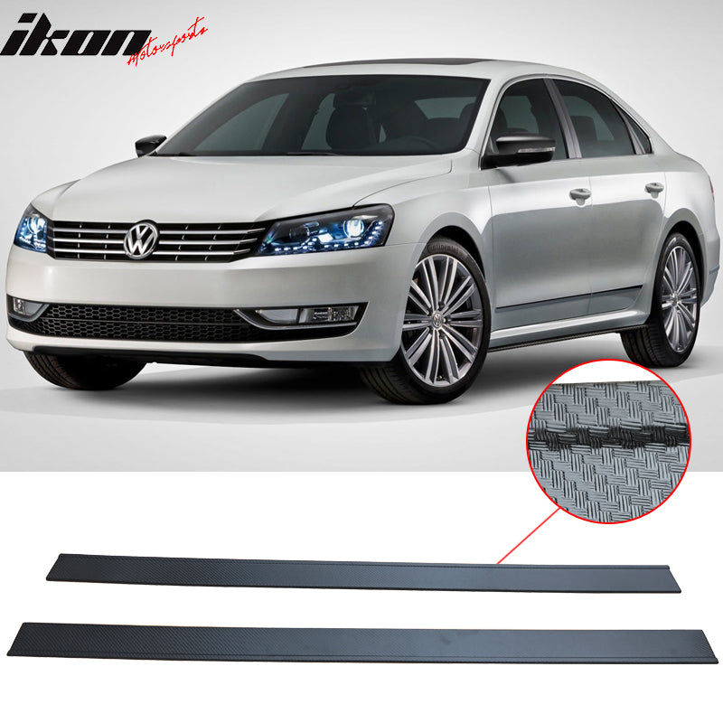 Fits 13 VW Passat CF Texture Side Skirt Extension Flat Bottom Line Lip